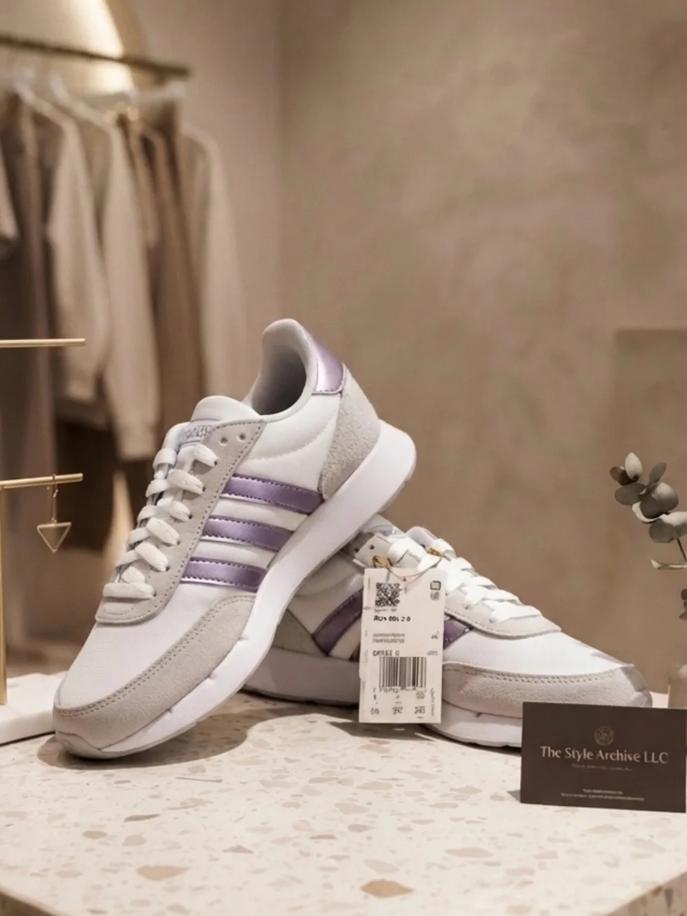 NWT Adidas Run 60s 2.0 Women’s Sneakers – White & Metallic Purple – Size 6.5